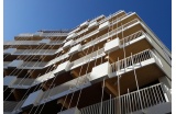 Vue de la façade et ses tuteurs pour la future végétation grimpante - Crédit photo : D.R. -