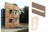 Prototype de façade bois pour test LEPIR2 et dispositifs de limitation de la propagation (déflecteur et cadre en saillie) © CSTB + FCBA - Crédit photo : D.R. -